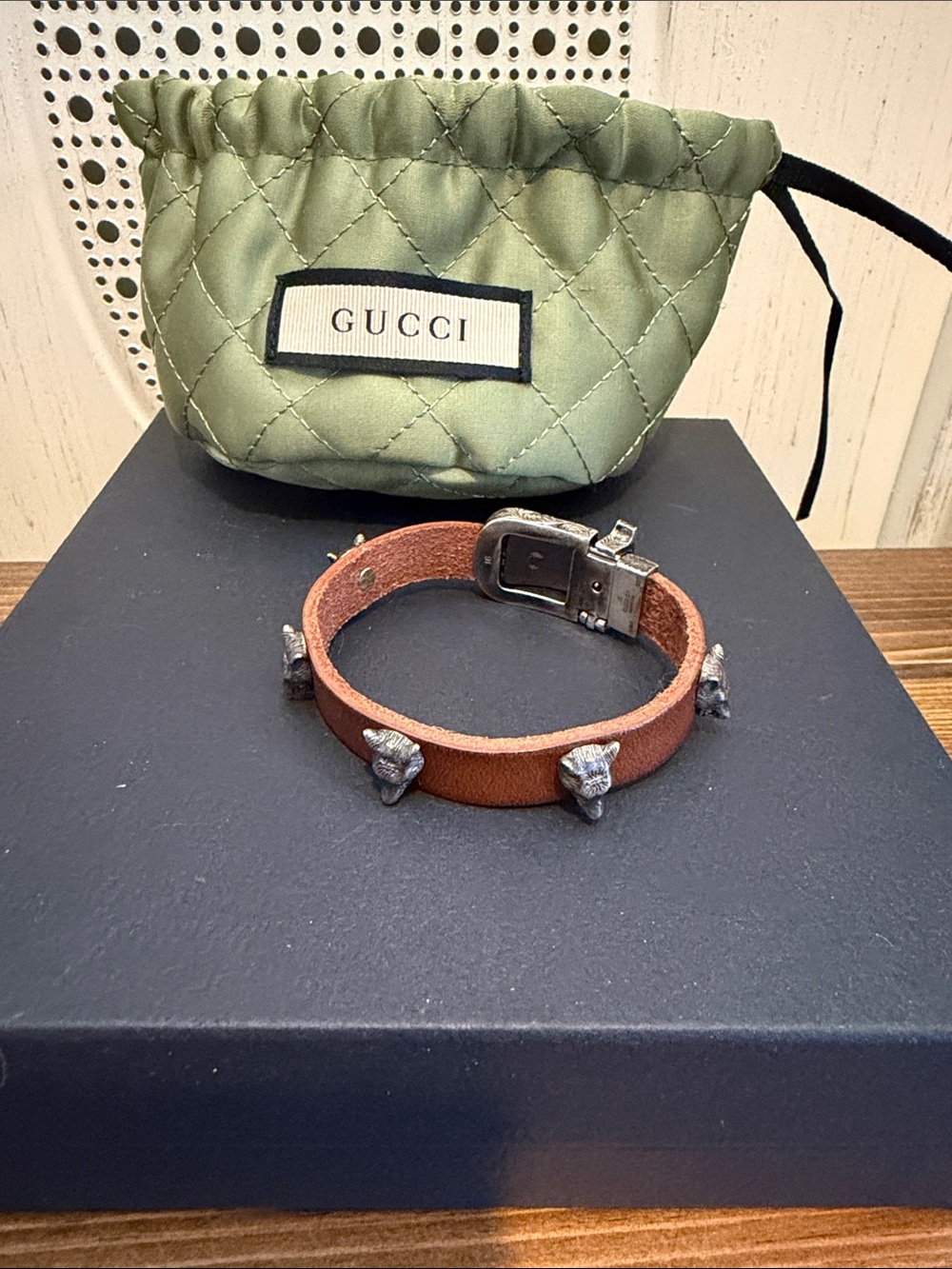 Gucci Anger Forest Wolf Brown Bracelet leather and sterling silver (16) - Picture 4 of 9